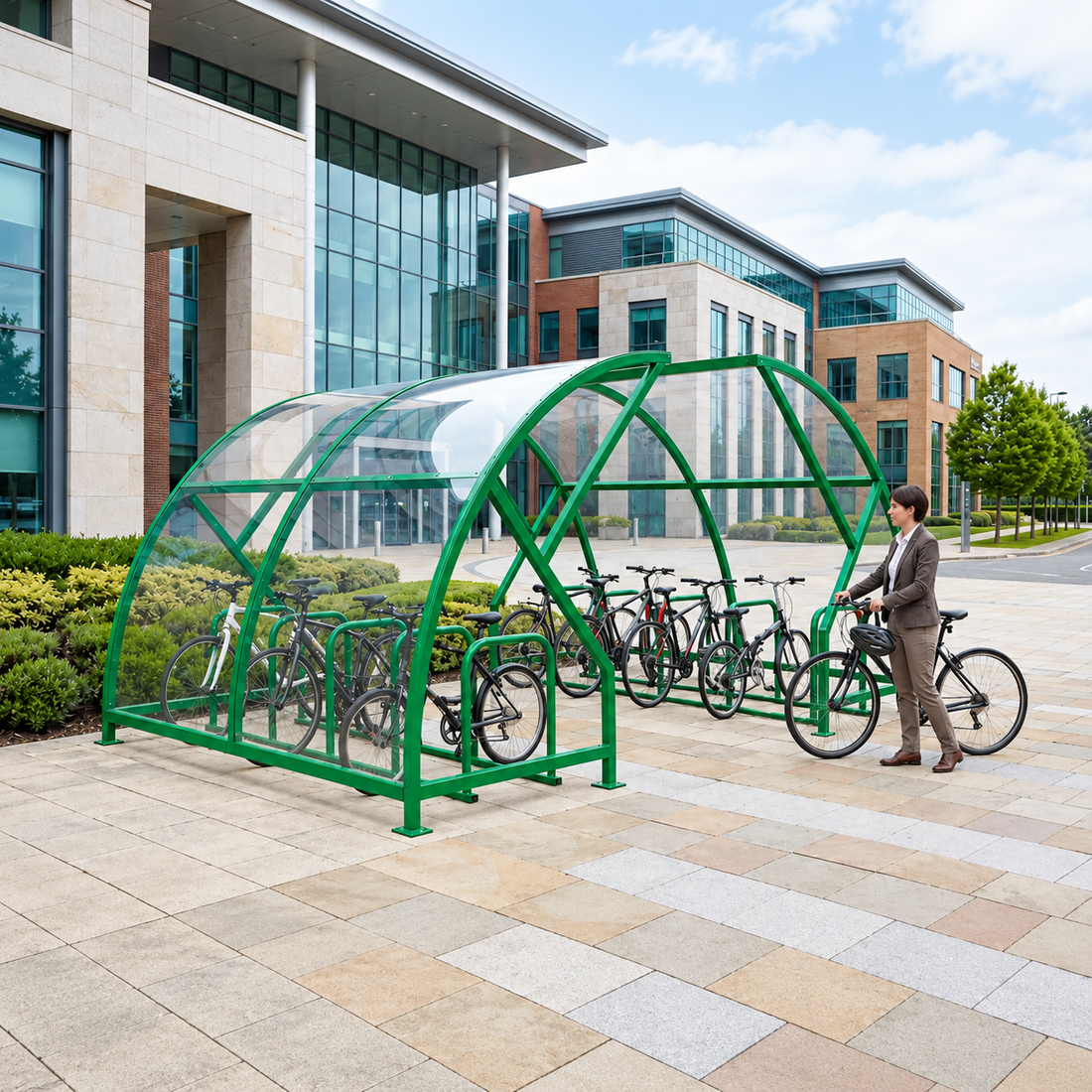 Large Capacity Cycle Shelter – 20 Bike Open Front Steel Compound
