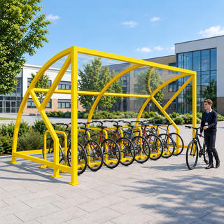 Heavy Duty Outdoor Bike Shelter for 10 Cycles – Open Access Covered Cycle Parking with 60mm Steel Frame