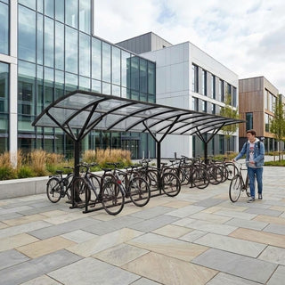 Heavy Duty 20 Cycle Wave Roof Bike Shelter – Modern Steel Bicycle Storage Shelter for Schools & Commercial Areas