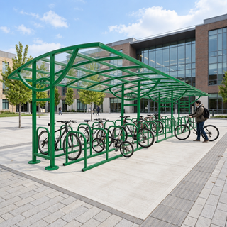 Commercial 60 Bicycle Shelter – Double Access Outdoor Bike Storage System with Integrated Racks
