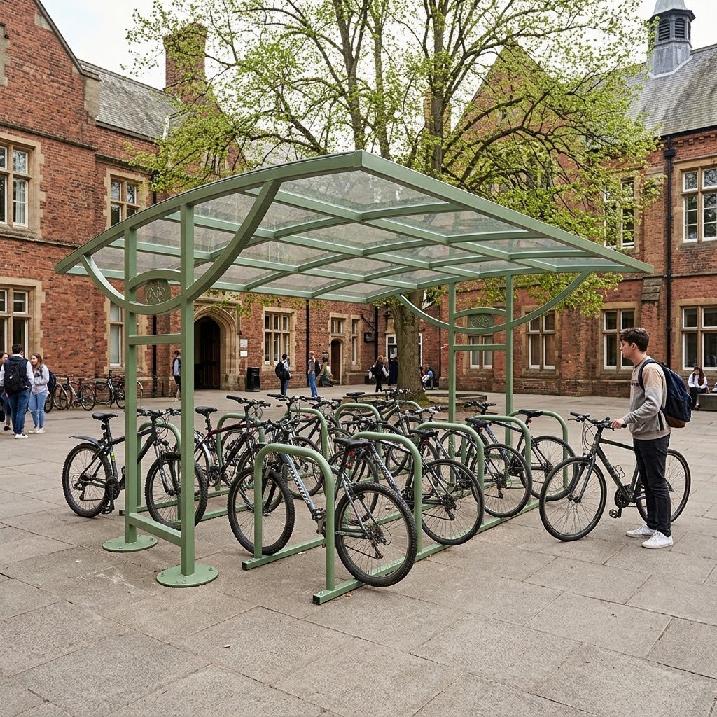 Heavy Duty 20 Space Double Sided Cycle Shelter – Galvanised Steel Bike Storage with Roof Cover