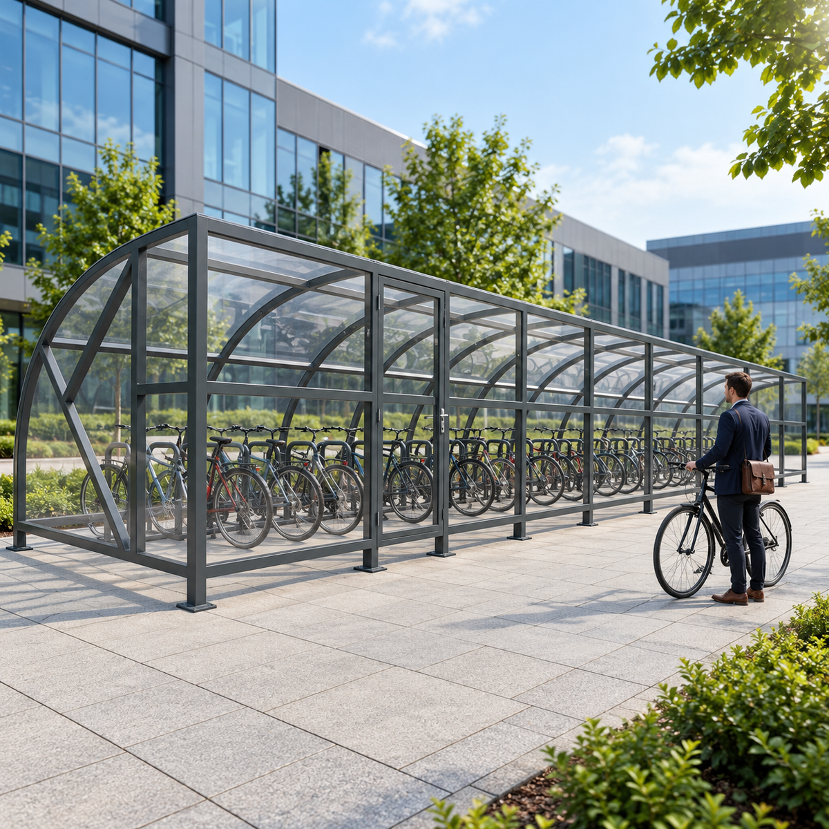 Premium 44-Capacity Heavy-Duty Cycle Shelter with Extended Front