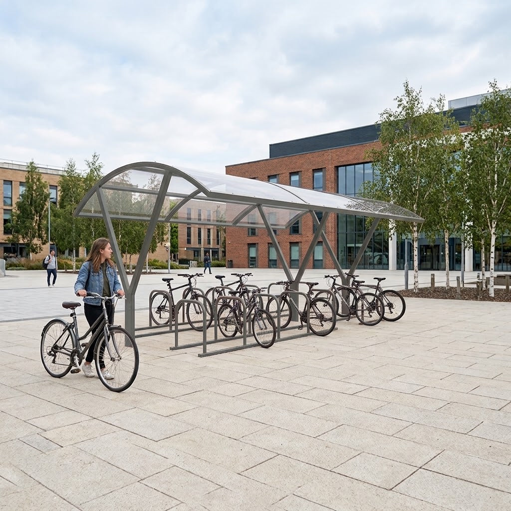 Large Capacity 28 Cycle Parking Shelter – Double Entry Steel Bike Storage Unit