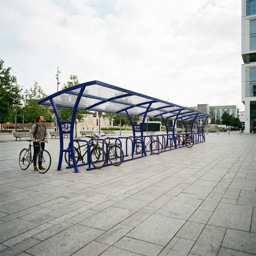 Outdoor 40 Bike Shelter – Single-Side Cycle Parking Structure with Steel Frame & Protective Roof