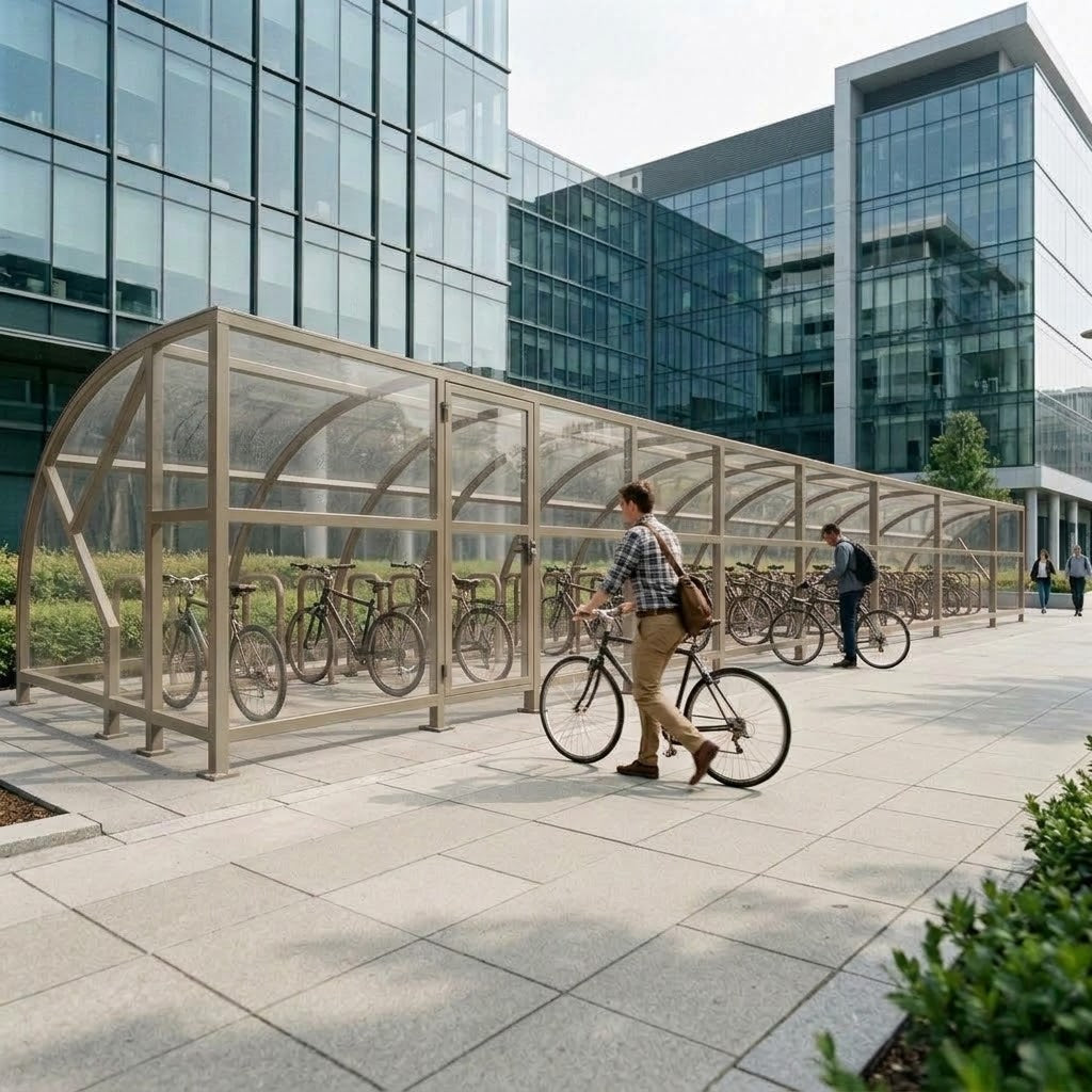 Professional 50-Cycle Bicycle Shelter with Extended Front Coverage