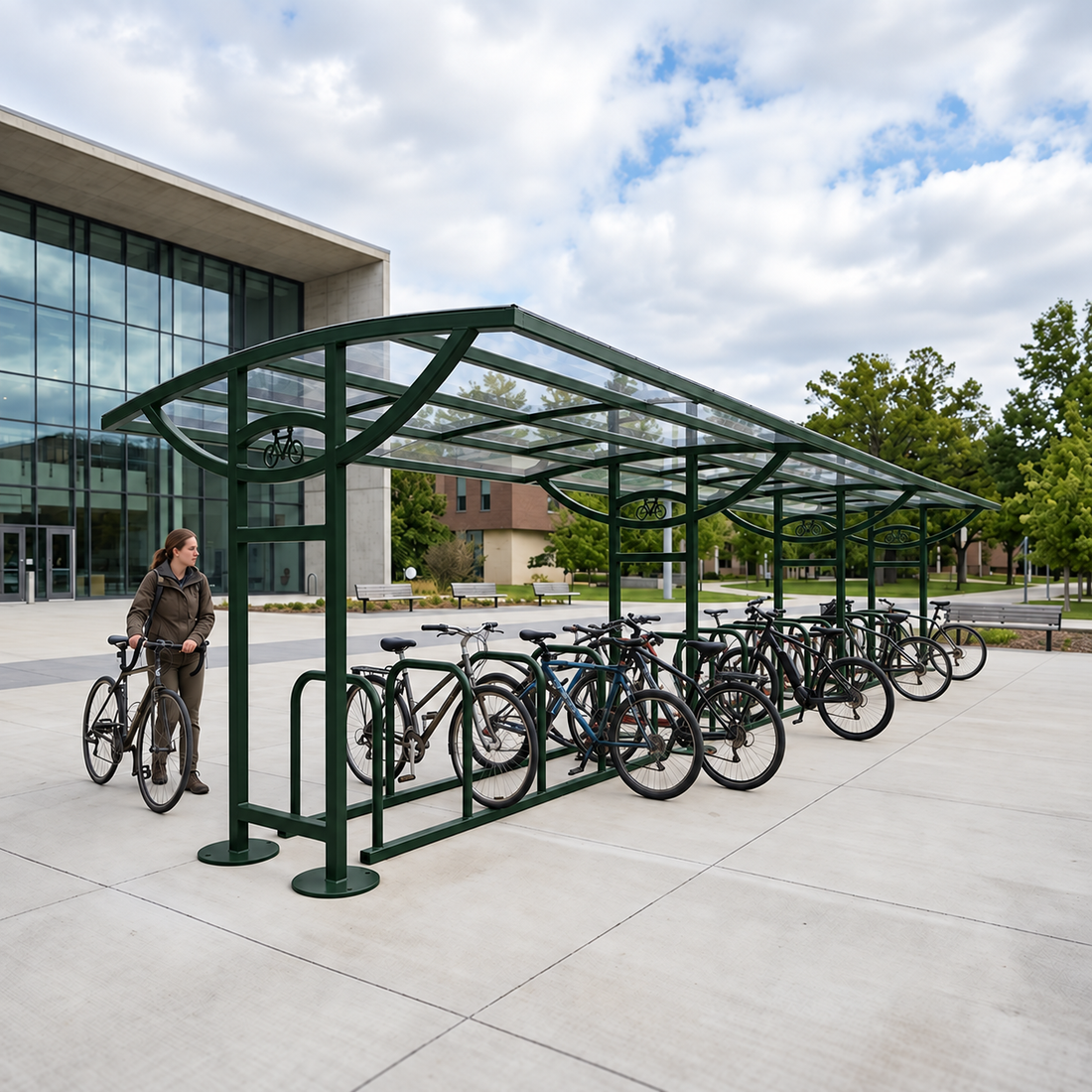 Large 24 Cycle Storage Shelter – Galvanised Steel Bike Canopy with Polycarbonate Roof Panels