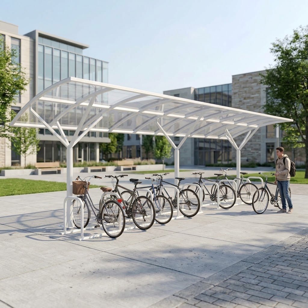 Heavy Duty 20 Cycle Wave Roof Bike Shelter – Modern Steel Bicycle Storage Shelter for Schools & Commercial Areas