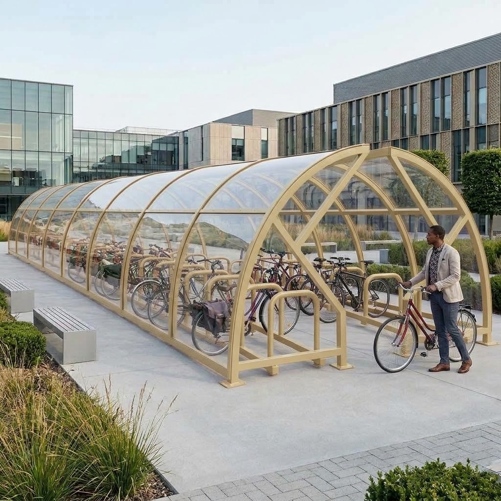 Heavy Duty Open Compound Cycle Shelter for 80 Bikes – Secure Steel Bicycle Storage Shelter for Schools, Workplaces & Public Areas