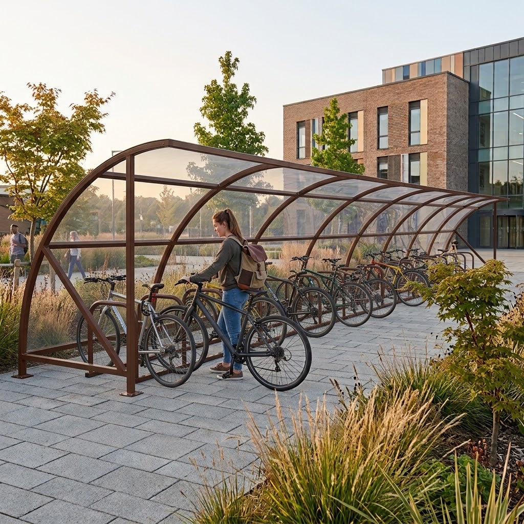 Large Outdoor Bike Shelter for 44 Cycles – Commercial Grade Covered Cycle Parking System