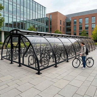 Heavy Duty 88 Cycle Bike Shelter with Vented Roof – Extra Large Secure Covered Bicycle Storage Shelter for Commercial & Public Areas