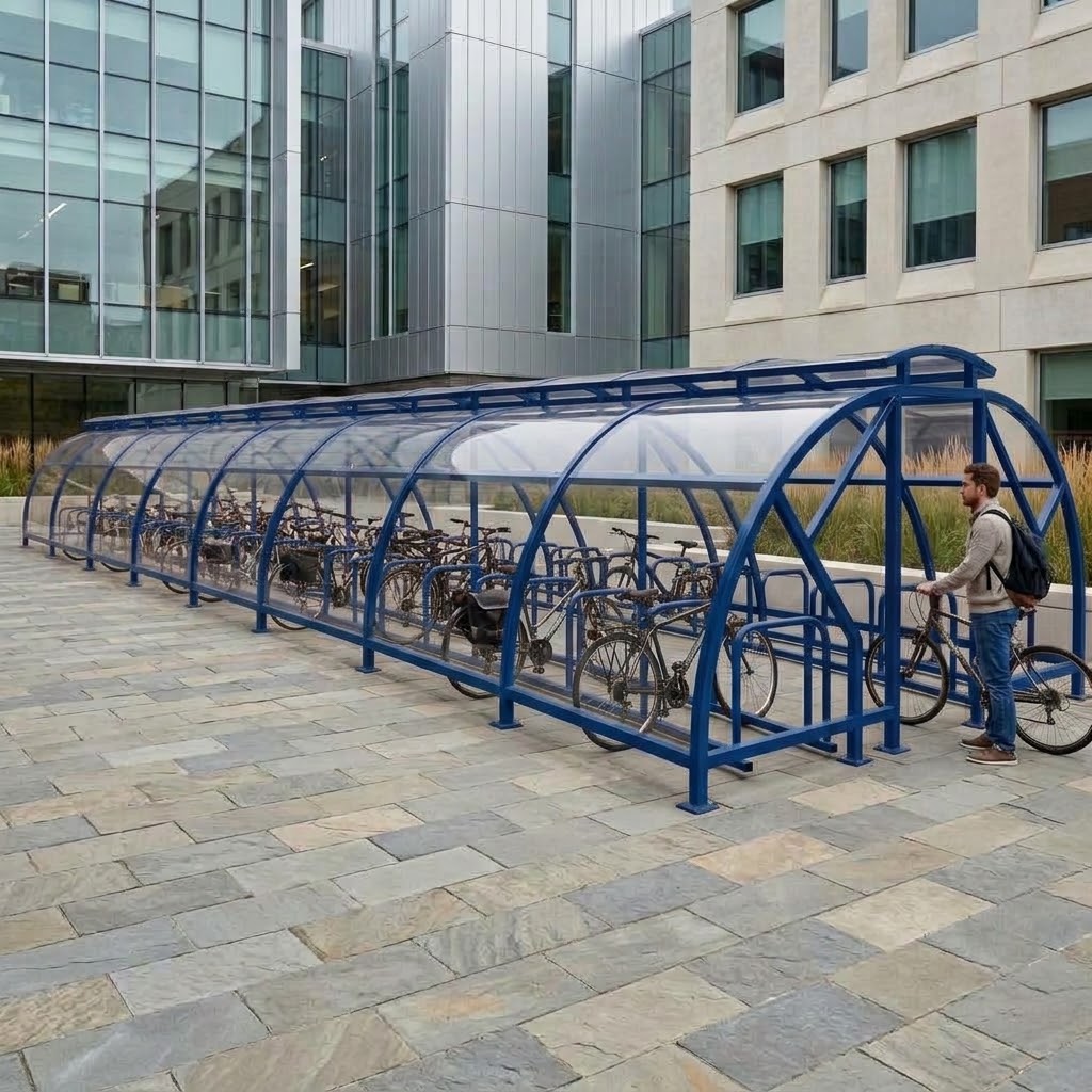 Heavy Duty 100 Bike Vented Cycle Compound – Covered Commercial Bicycle Parking Shelter
