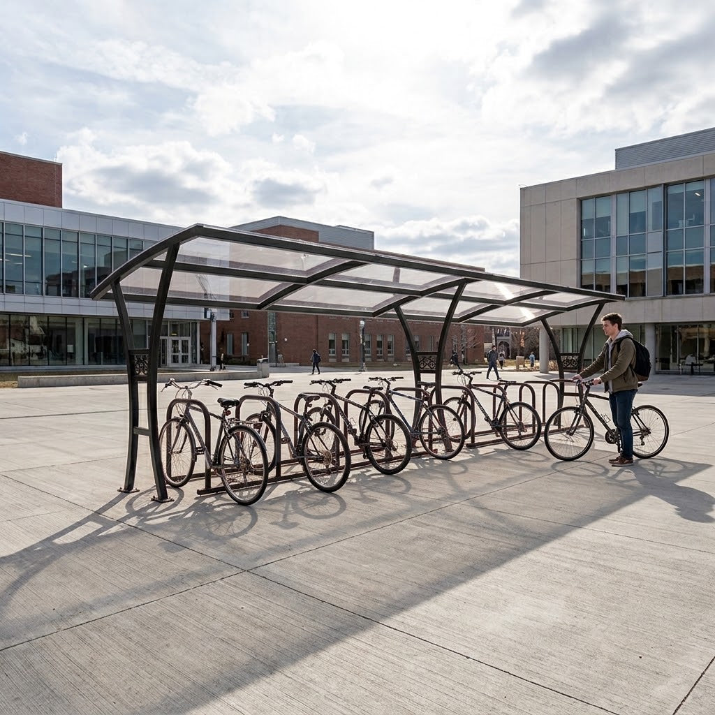 Heavy-Duty 20 Space Covered Cycle Parking Shelter with Galvanised Bike Stands