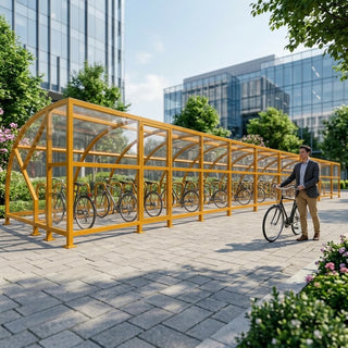 Professional 50-Cycle Bicycle Shelter with Extended Front Coverage