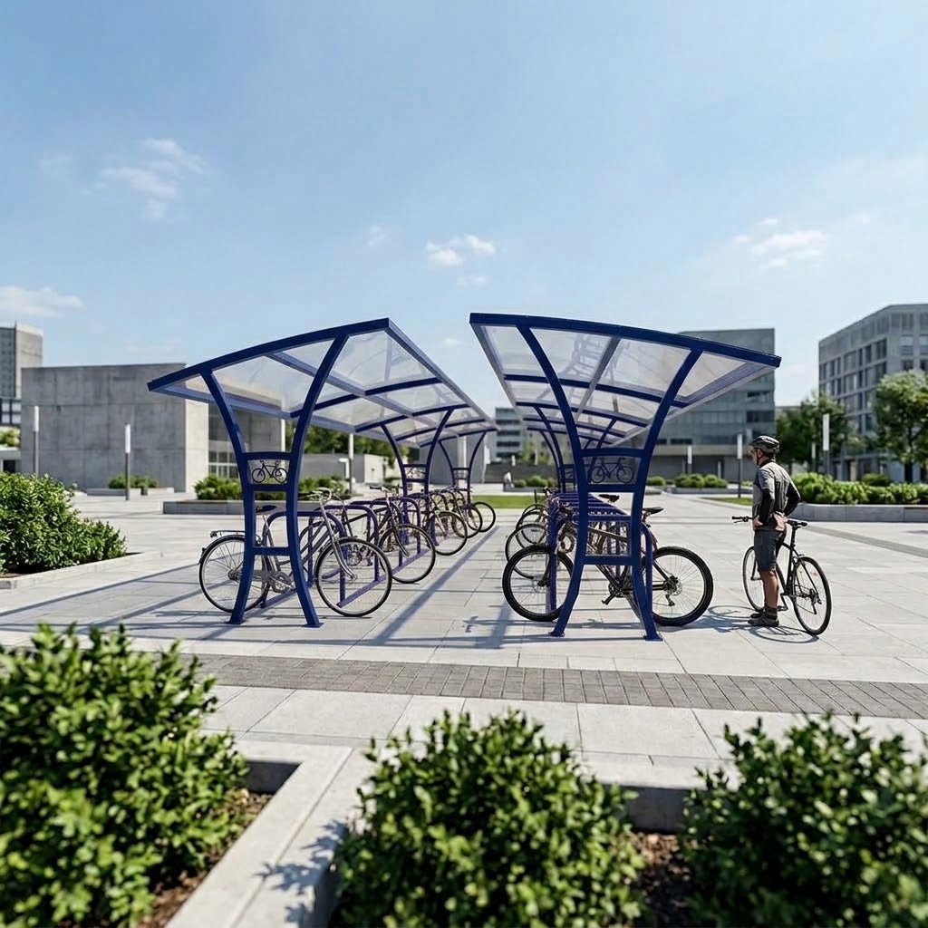 Heavy Duty 48 Space Double Cycle Shelter – Galvanised Steel Bike Storage Canopy for Schools, Workplaces & Public Areas