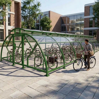 Heavy Duty 68 Cycle Bike Shelter with Vented Roof – Large Secure Covered Bicycle Storage Shelter for Commercial & Public Areas