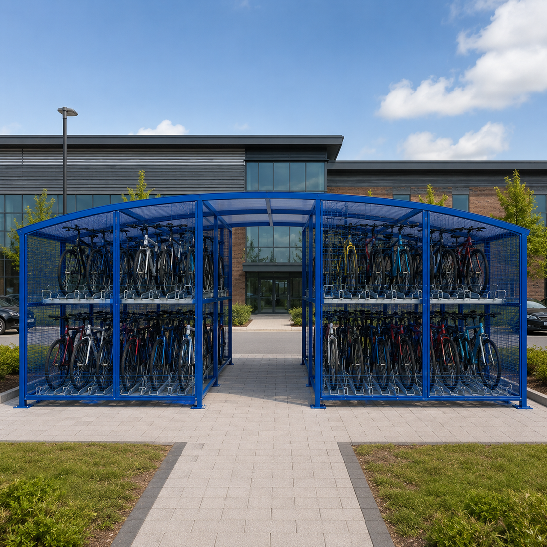 Heavy-Duty Outdoor Cycle Parking Shelter with Double Tier Storage for 100 Bikes