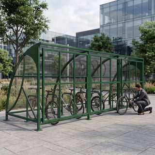 Heavy Duty 14 Bike Lockable Storage Shelter – Secure Outdoor Cycle Compound with Steel Frame & Clear Panels