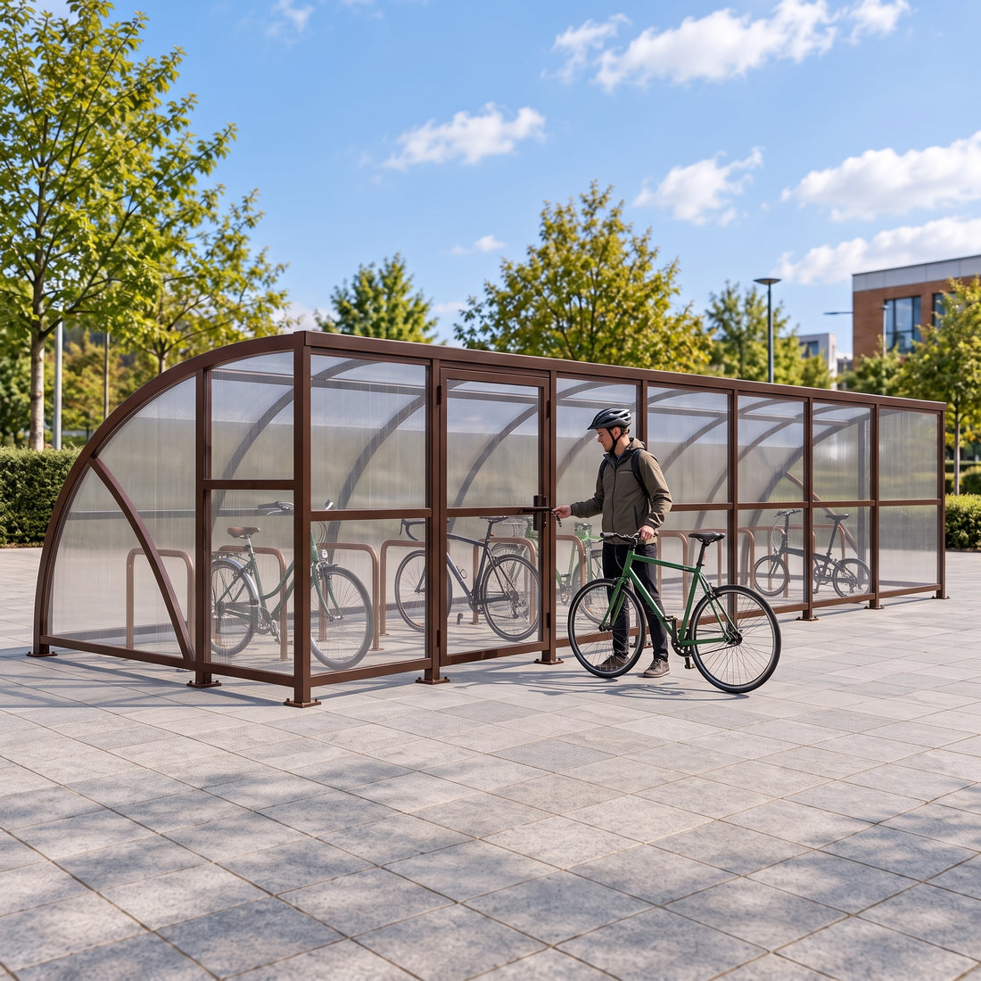Extended Front Cycle Shelter for 24 Bikes - Durable Cycle Parking Solution