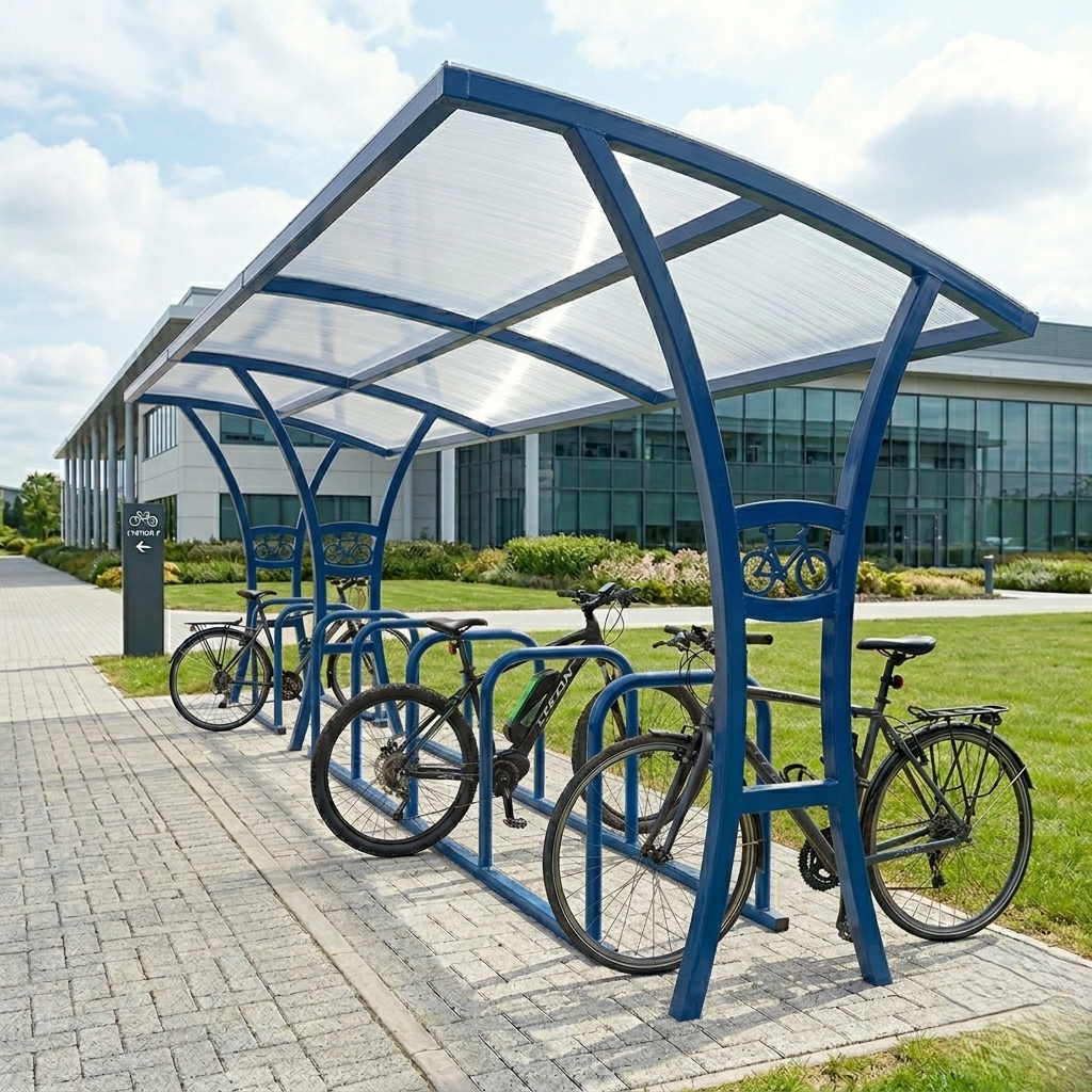 Premium 14-Bicycle Commercial Bike Shelter with Weather Protection