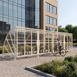 Lockable 20 Bike Storage Shelter – Secure Outdoor Cycle Compound with Steel Frame, Mesh Sides & Weatherproof Roof – Commercial Bicycle Parking Unit