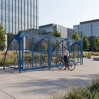 Lockable 20 Bike Storage Shelter – Secure Outdoor Cycle Compound with Steel Frame, Mesh Sides & Weatherproof Roof – Commercial Bicycle Parking Unit