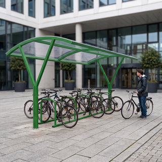 Compact 10 Cycle Parking Shelter – Outdoor Steel Bike Rack Cover with Weatherproof Roof