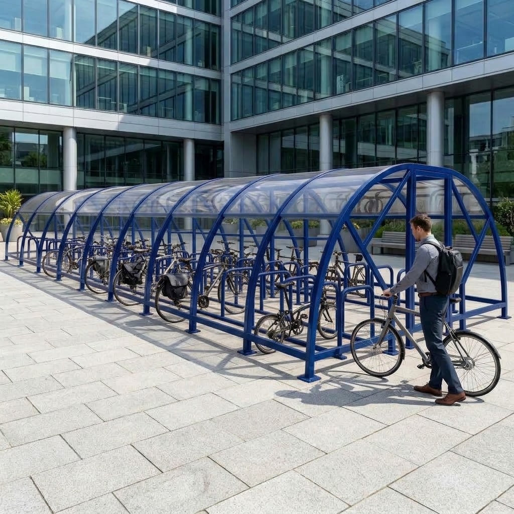 Heavy Duty 88 Cycle Bike Shelter – Extra Large Secure Covered Bicycle Storage Shelter for Commercial & Public Environments