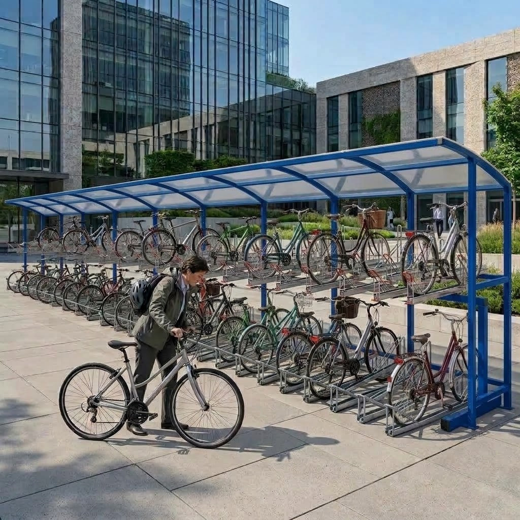 High-Capacity Outdoor Bike Parking Shelter for 90 Bicycles