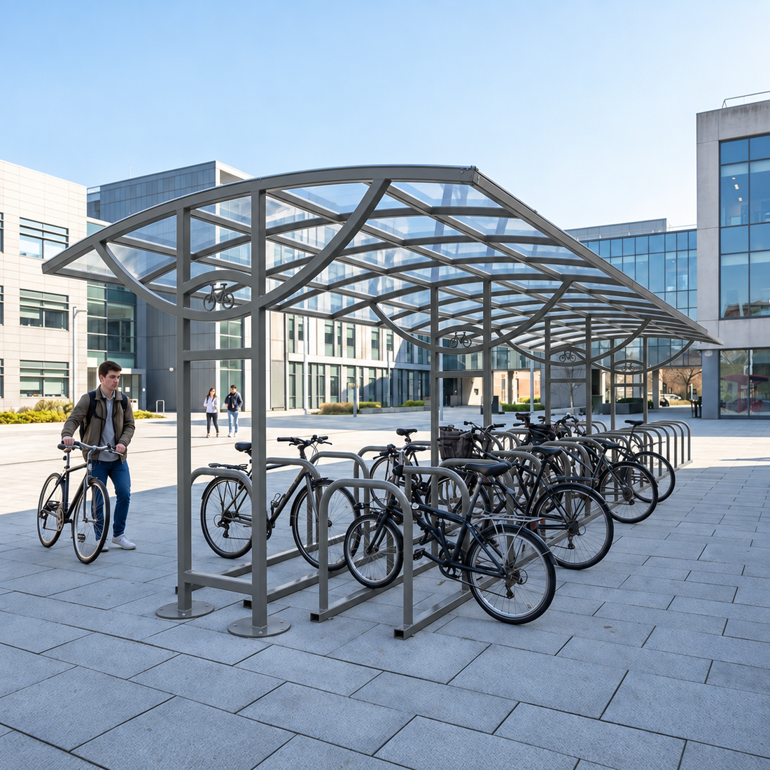 Commercial 60 Bicycle Shelter – Double Access Outdoor Bike Storage System with Integrated Racks