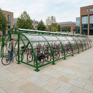Heavy Duty 88 Cycle Bike Shelter with Vented Roof – Extra Large Secure Covered Bicycle Storage Shelter for Commercial & Public Areas