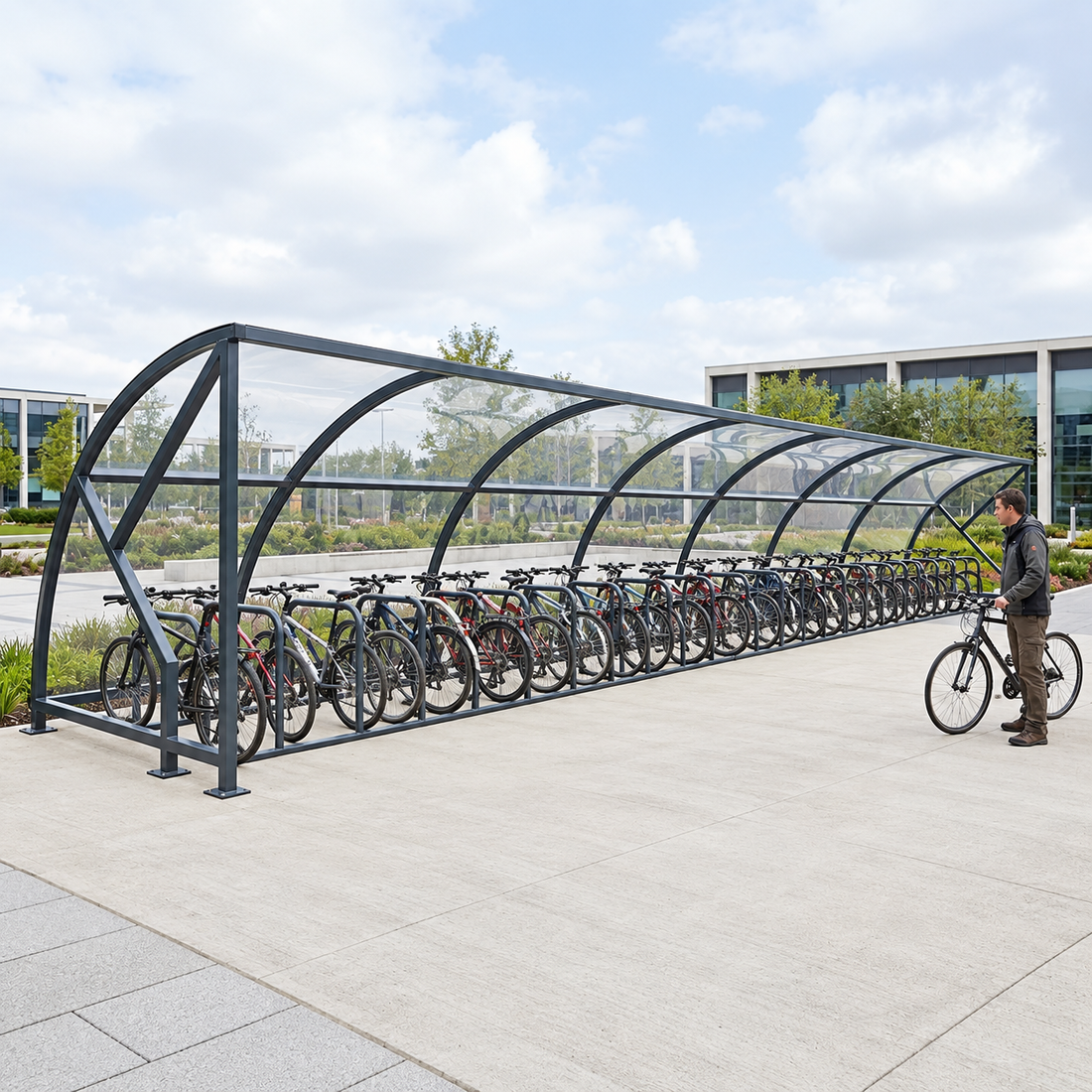Large 24 Bike Capacity Cycle Shelter – Heavy Duty Open Front Steel Bicycle Storage Canopy
