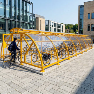 Heavy Duty 80 Cycle Bike Shelter with Vented Roof – Extra Large Secure Covered Bicycle Storage Shelter for Commercial & Public Areas
