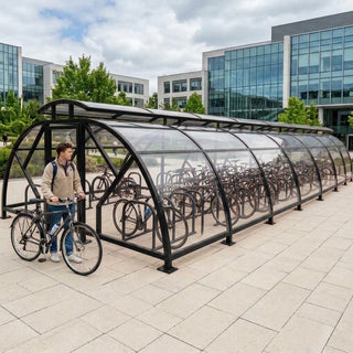 Heavy Duty 68 Cycle Bike Shelter with Vented Roof – Large Secure Covered Bicycle Storage Shelter for Commercial & Public Areas