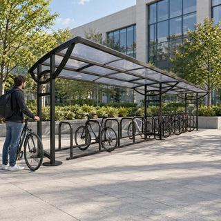 Heavy Duty 14 Space Cycle Parking Shelter – Outdoor Steel Bike Storage Canopy System