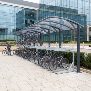 Rydale cantilever two-tier 80 bike shelter in Anthracite Grey at a business park
