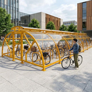 Heavy Duty 68 Cycle Bike Shelter with Vented Roof – Large Secure Covered Bicycle Storage Shelter for Commercial & Public Areas