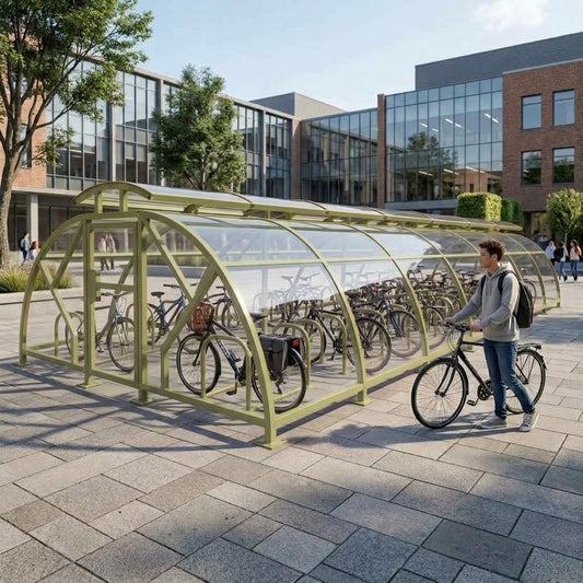 Heavy Duty 80 Cycle Bike Shelter with Vented Roof – Extra Large Secure Covered Bicycle Storage Shelter for Commercial & Public Areas