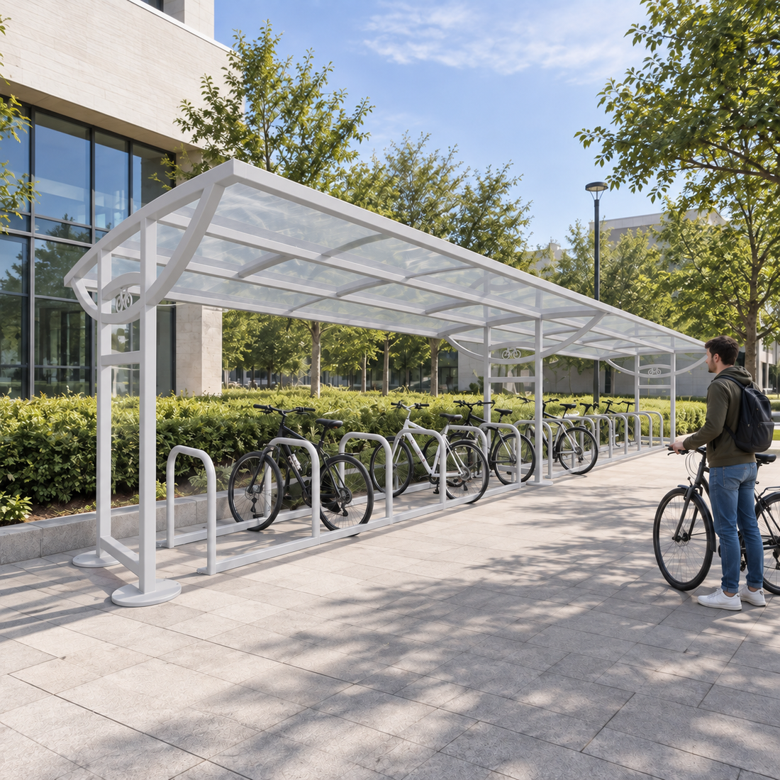 Heavy Duty 14 Space Cycle Parking Shelter – Outdoor Steel Bike Storage Canopy System