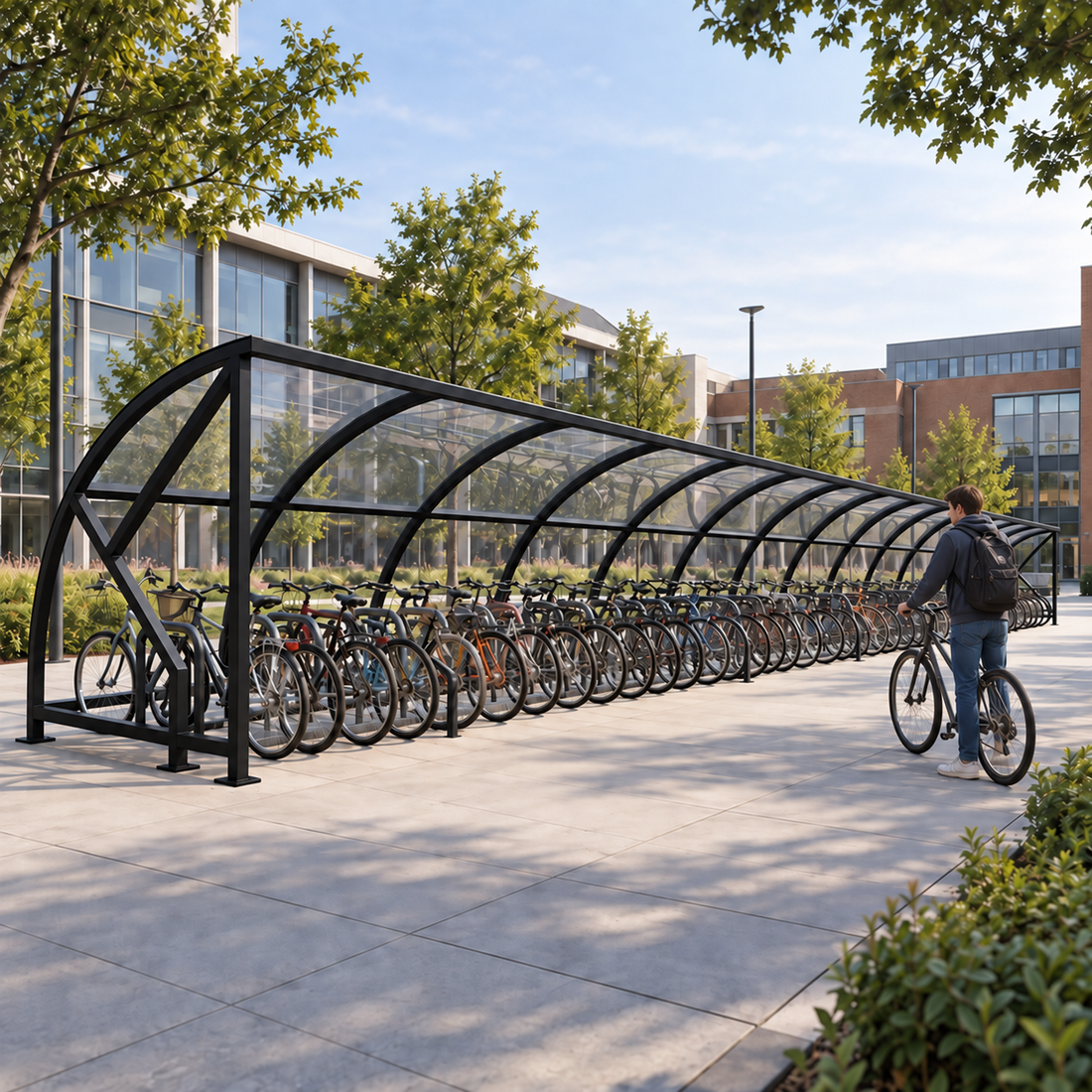 Outdoor Bike Storage Shelter for 40 Cycles – Secure Covered Parking for Schools & Workplaces