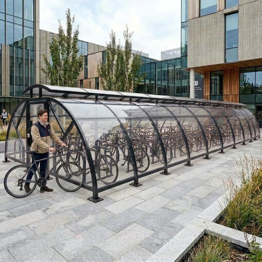 Heavy Duty 100 Cycle Bike Shelter with Vented Roof – Extra Large Secure Covered Bicycle Storage Shelter for Commercial & Public Areas
