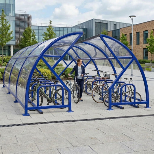Open Front Cycle Shelter – 28 Bicycle Capacity Steel Frame System