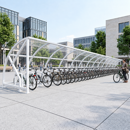 Heavy Duty 44 Cycle Bike Shelter – Open Front Steel Frame Outdoor Bicycle Storage Canopy