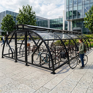 Heavy Duty 48 Cycle Bike Shelter with Vented Roof – Secure Covered Bicycle Storage Shelter for Commercial & Public Areas