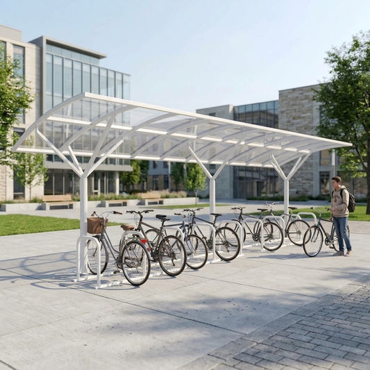 Heavy Duty 20 Cycle Wave Roof Bike Shelter – Modern Steel Bicycle Storage Shelter for Schools & Commercial Areas
