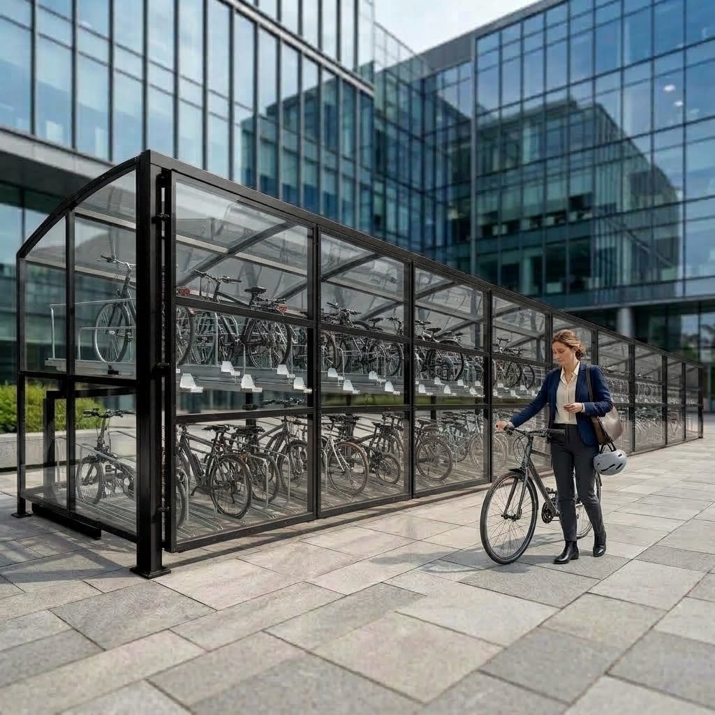 90-Cycle Two-Tier Bicycle Shelter with High-Capacity Cycle Racking