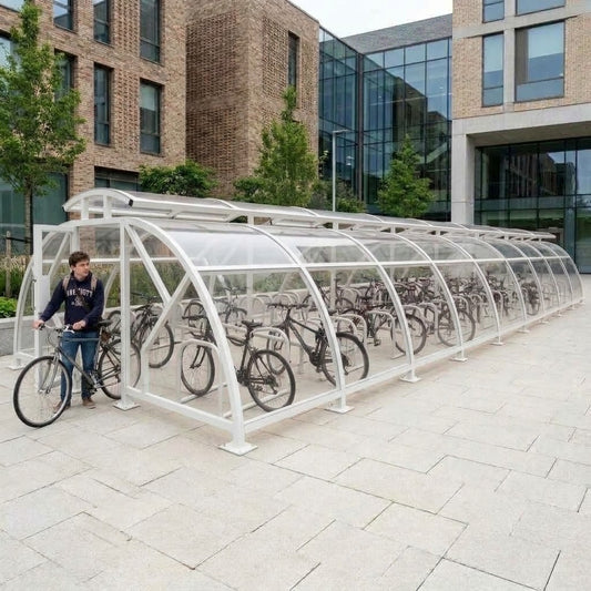 Heavy Duty 88 Cycle Bike Shelter with Vented Roof – Extra Large Secure Covered Bicycle Storage Shelter for Commercial & Public Areas