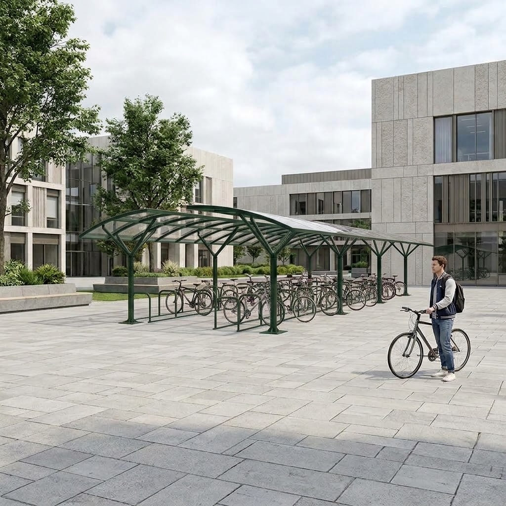 Heavy-Duty 56 Space Double-Sided Cycle Shelter with Galvanised Bike Racks