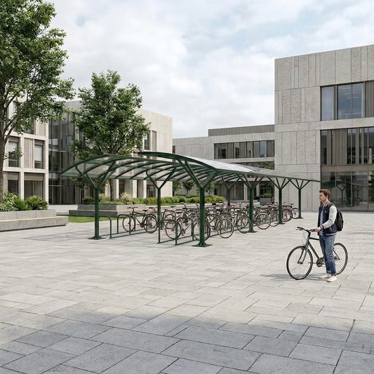 Heavy-Duty 56 Space Double-Sided Cycle Shelter with Galvanised Bike Racks