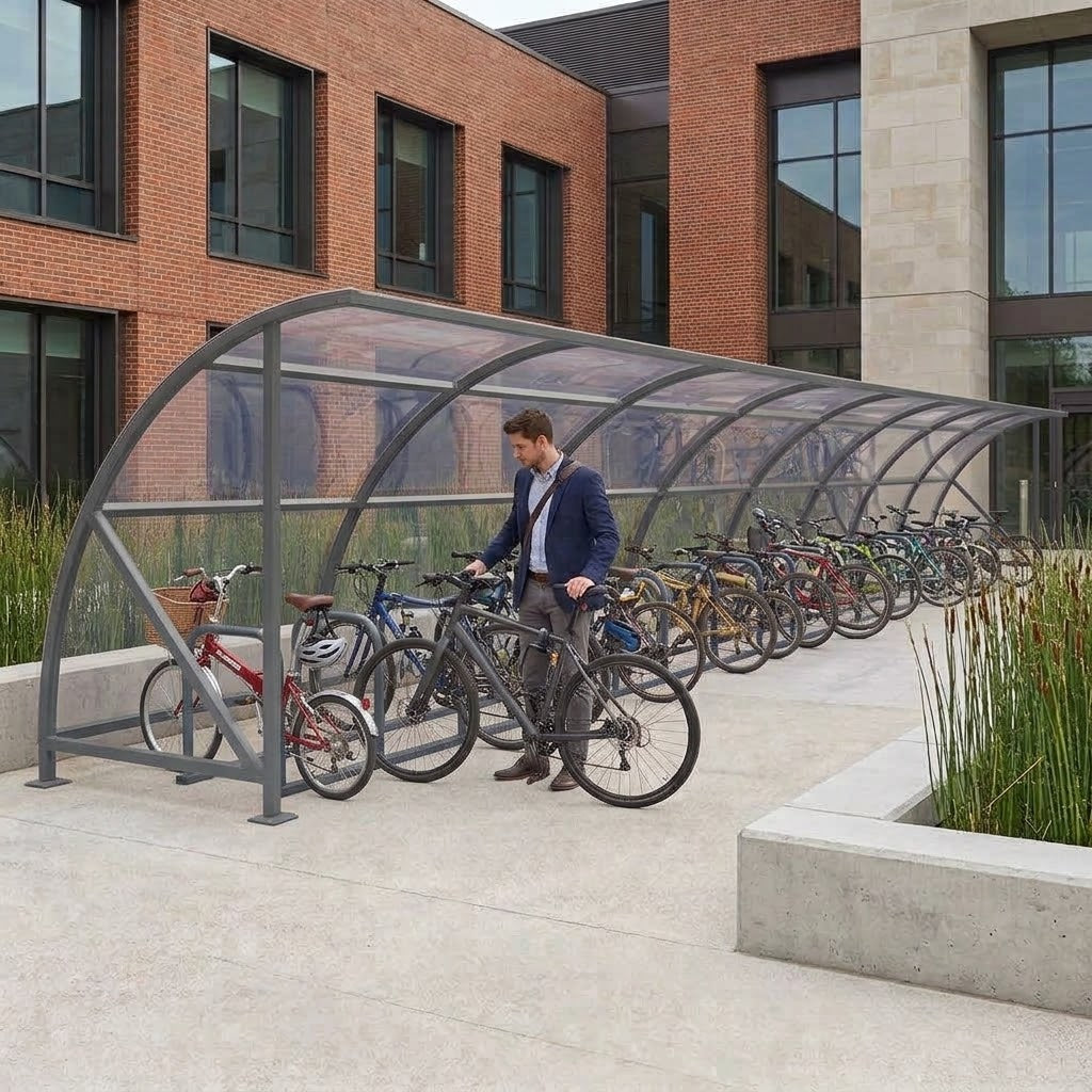 Large 50 Cycle Shelter – Commercial Grade Outdoor Bike Storage Canopy System (Heavy Duty Steel Frame)