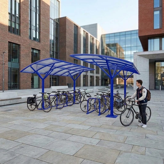 Commercial Double-Access Bicycle Shelter for 20 Bikes – Weather-Resistant Outdoor Cycle Storage